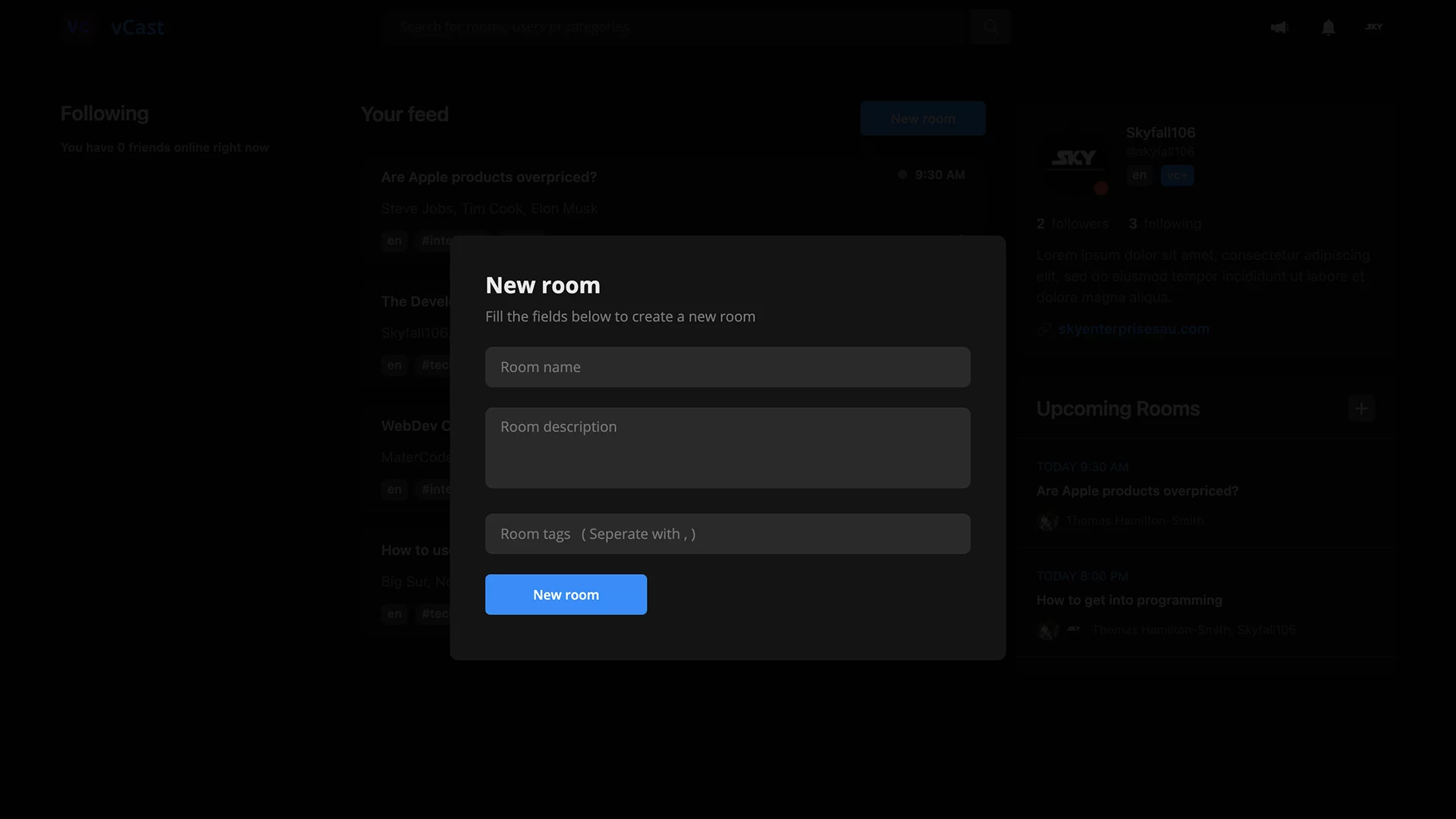 vCast New Room Screenshot