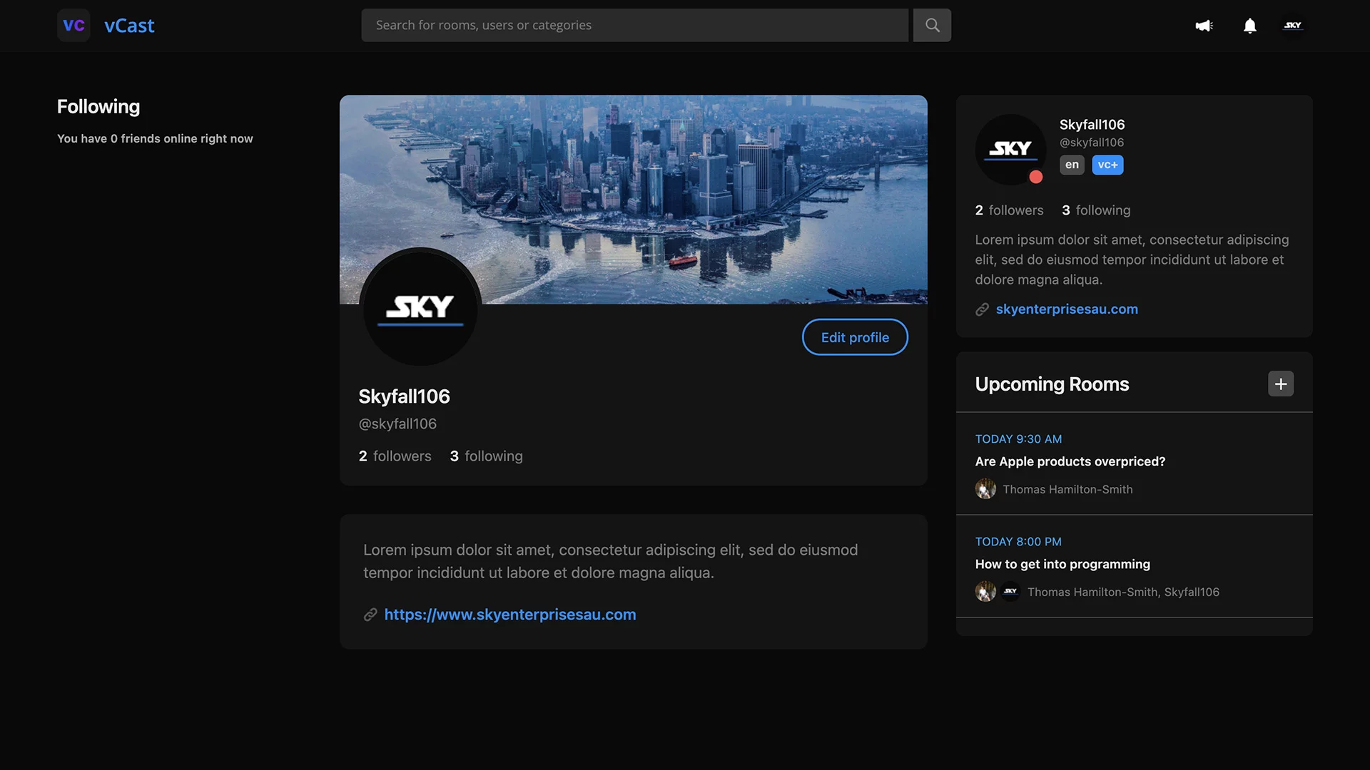 vCast Profile Screenshot